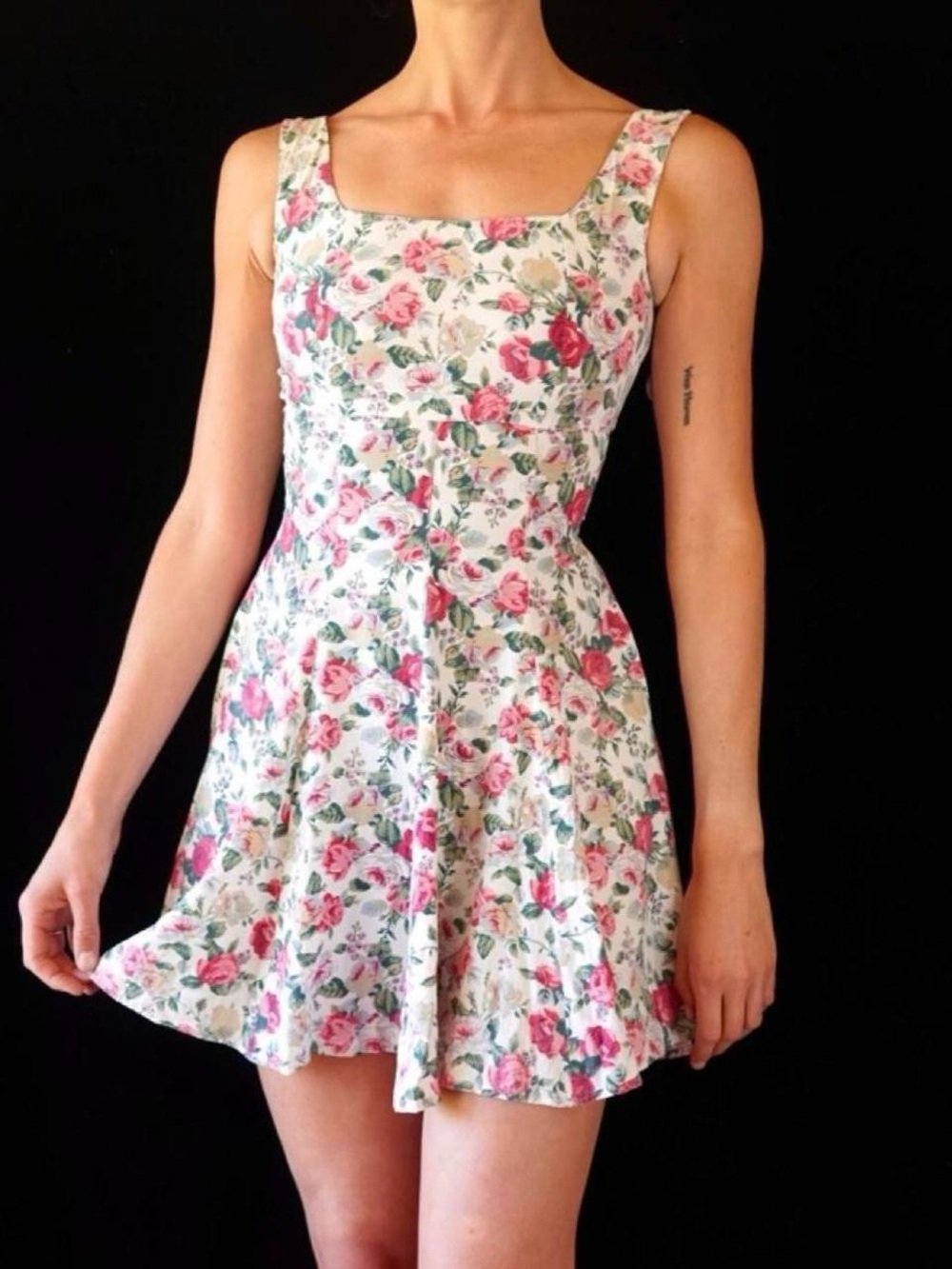 Vtg 90s Contempo Casuals Floral Mini Dress White Pink Rose Print - Picture 2 of 5